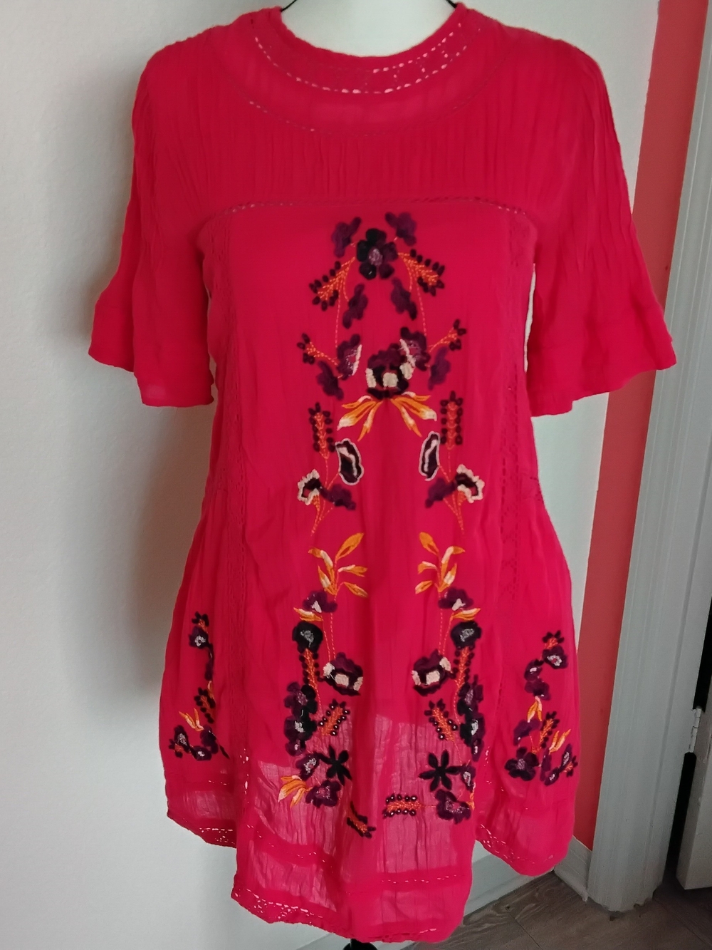Free People Embroidered Flutter-Sleeve Tunic/mini Dress